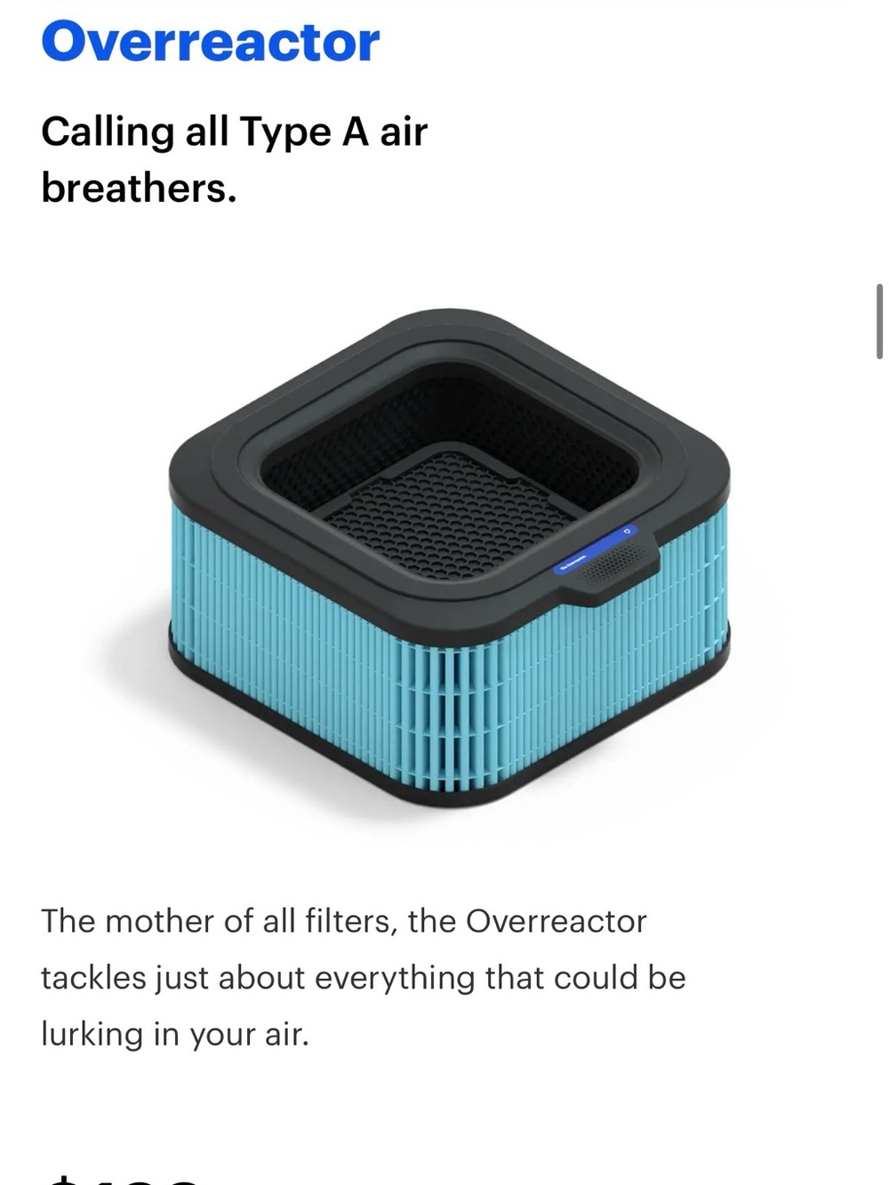 Mila the Overreactor air filter